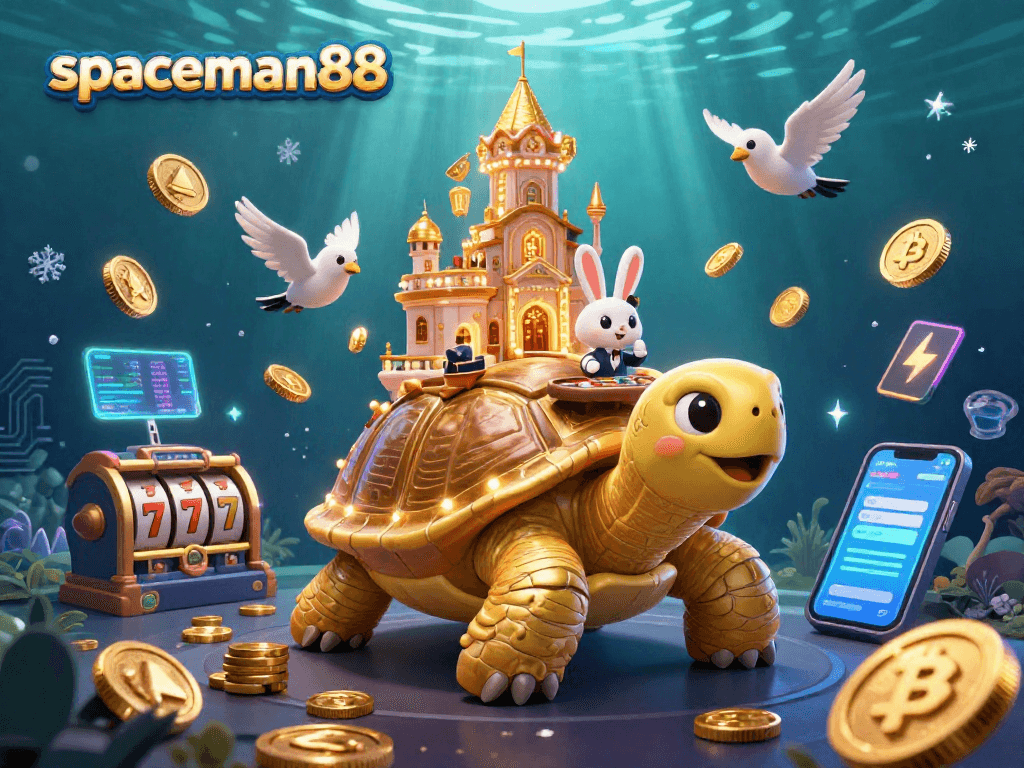 Experience the winning excitement of spaceman88 with vibrant casino elements and golden treasures.