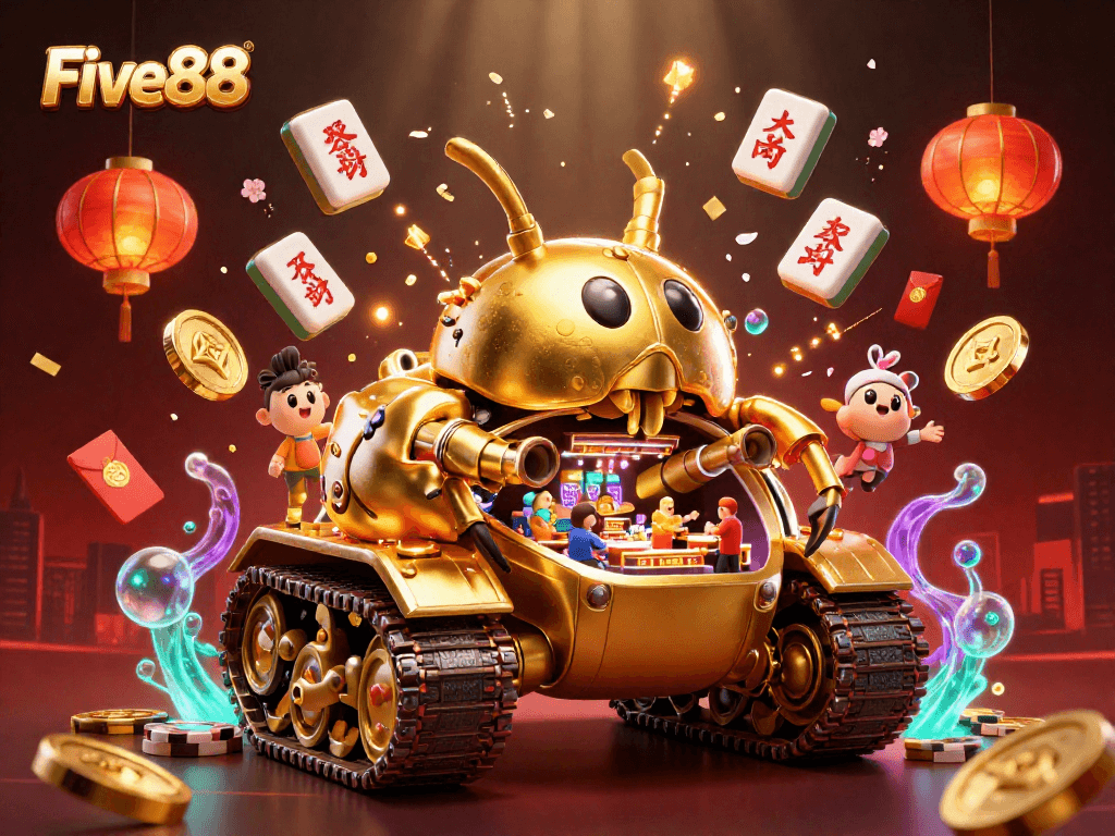 Experience thrilling gaming with Five88's miniature casino in a golden beetle tank bursting with fun.