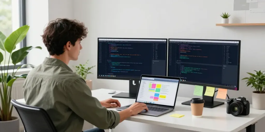 Developer implementing instant indexing solutions in a modern workspace.