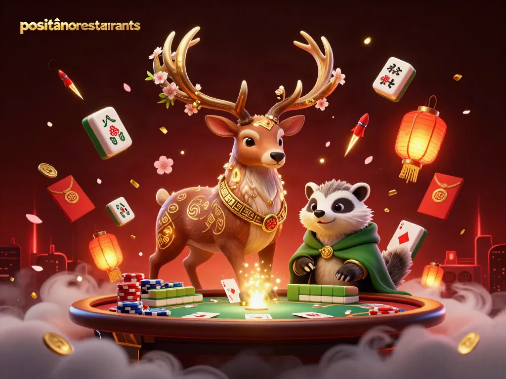 Win big at positanorestaurants with vibrant 3D casino imagery of poker and gaming elements.