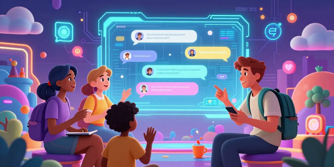 Interactive digital landscape featuring diverse AI avatars in lively chats, highlighting juicy AI technology.