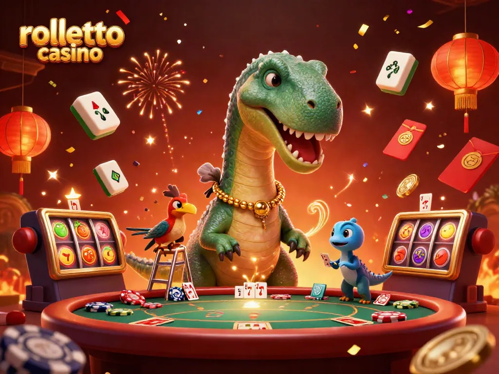 rolletto casino offers exciting poker gameplay with a dinosaur's surprise and colorful casino elements