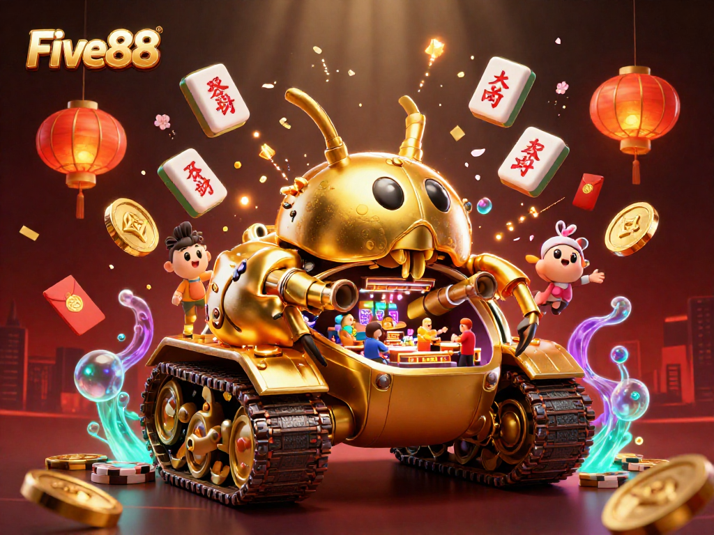 Experience thrilling gaming with Five88's miniature casino in a golden beetle tank bursting with fun.