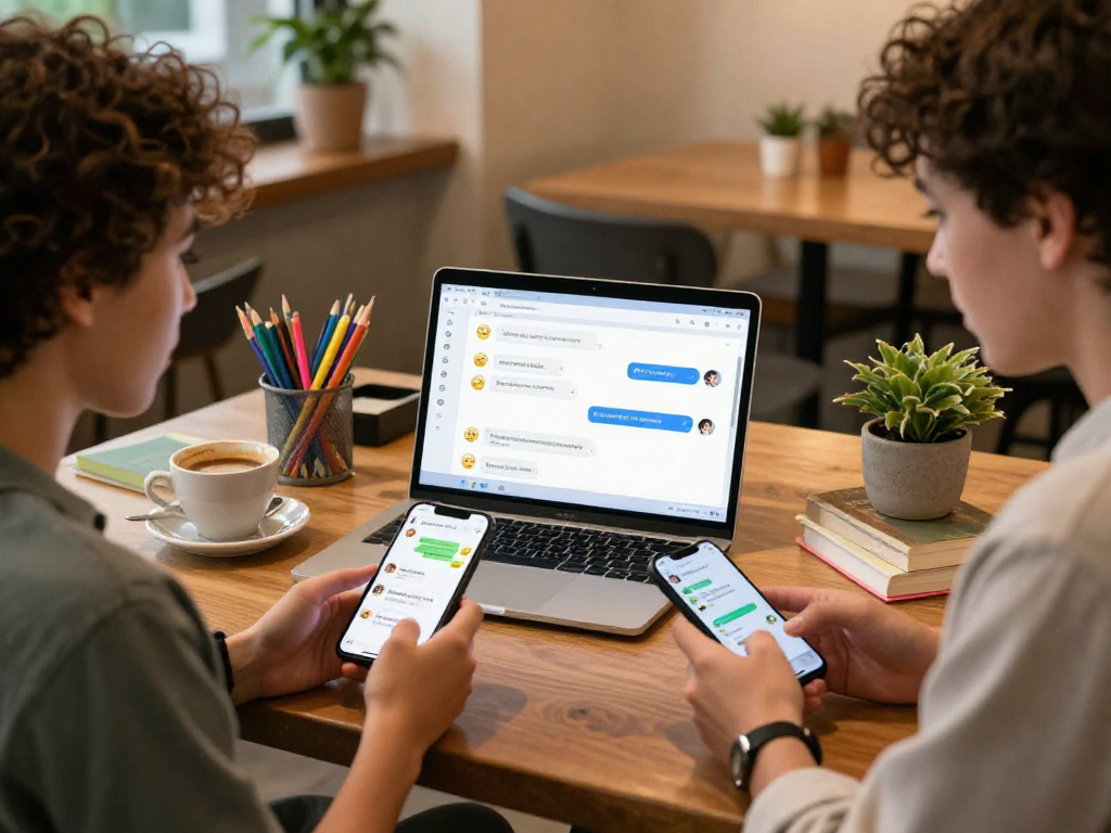 Engaging interaction on nsfw ai chat between two individuals in cozy settings, depicting vibrant digital communication.