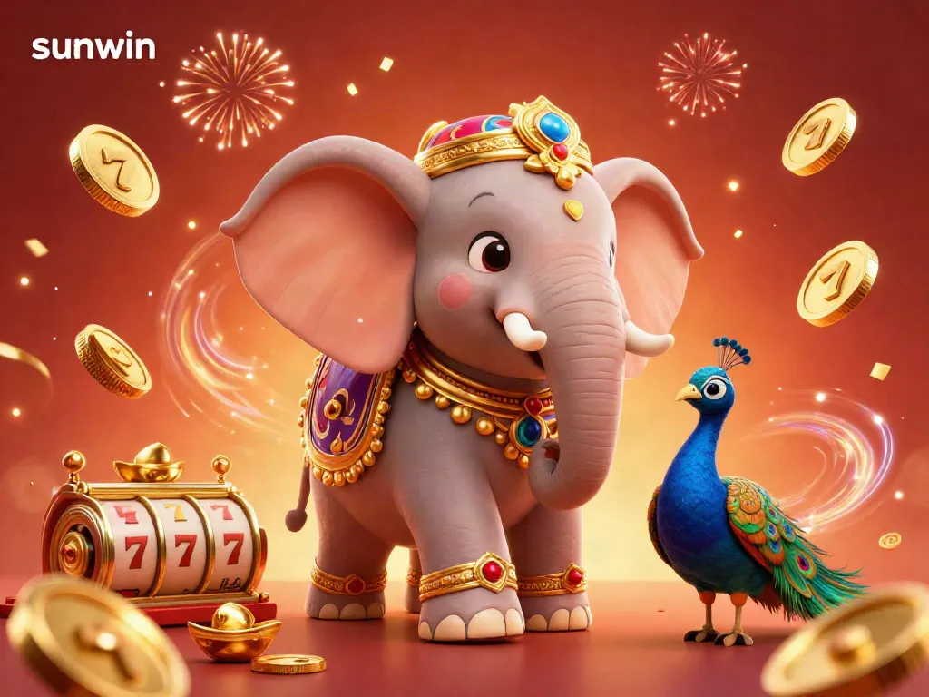 Experience thrilling wins at sunwin with vibrant game elements and festive celebrations in this 3D illustration.
