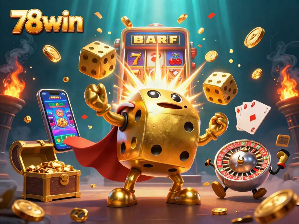 Engage with dynamic gambling action featuring 78win's immersive casino experience, packed with golden dice and slot machines.