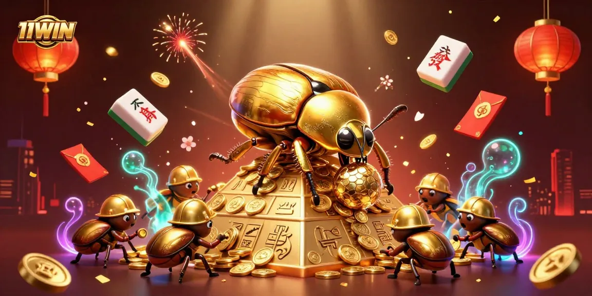 Engage in thrilling action at 11WIN with a dynamic 3D scene featuring golden fun and casino symbols.