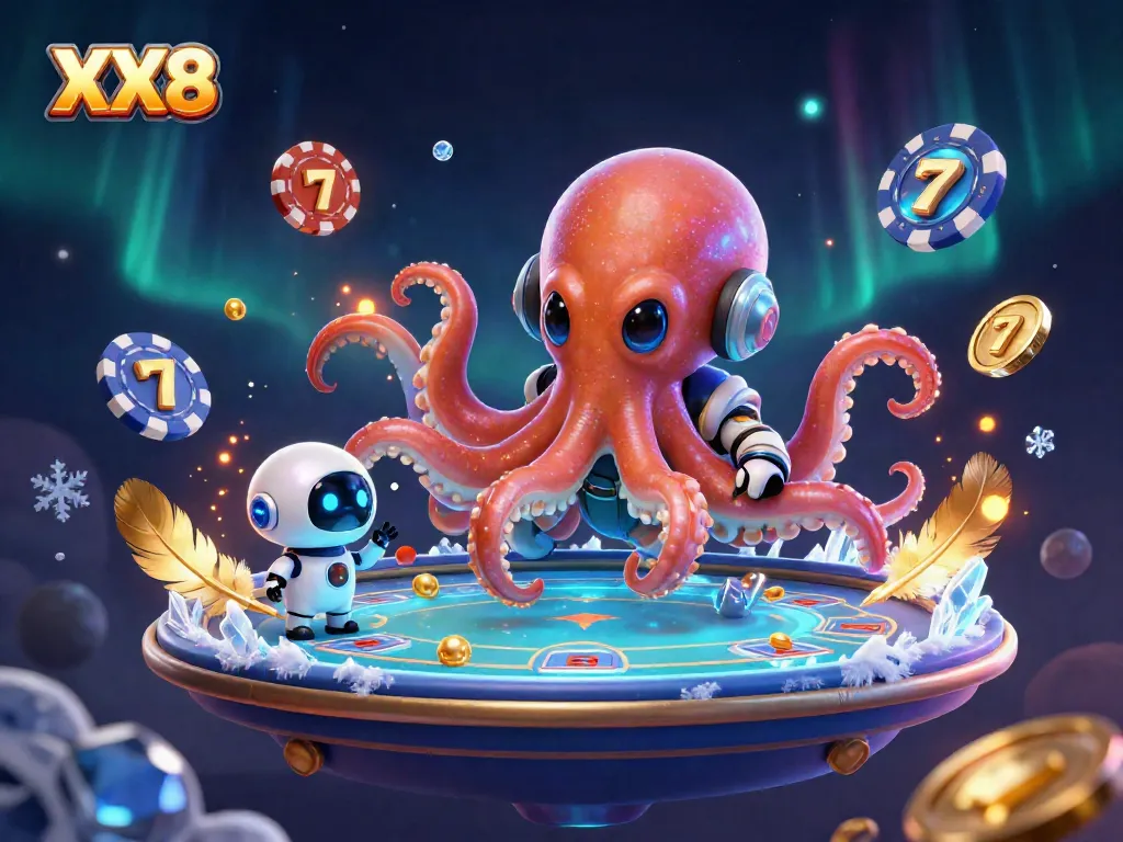Engage with the thrilling XX8 casino world, featuring an alien octopus and dynamic slot game elements.
