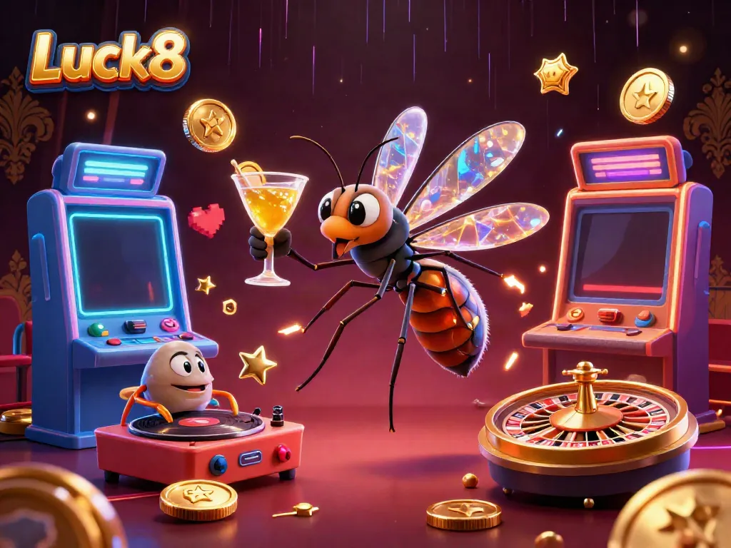 Experience the vibrant world of Luck8 with dynamic characters and colorful casino elements, capturing the thrill of gaming.