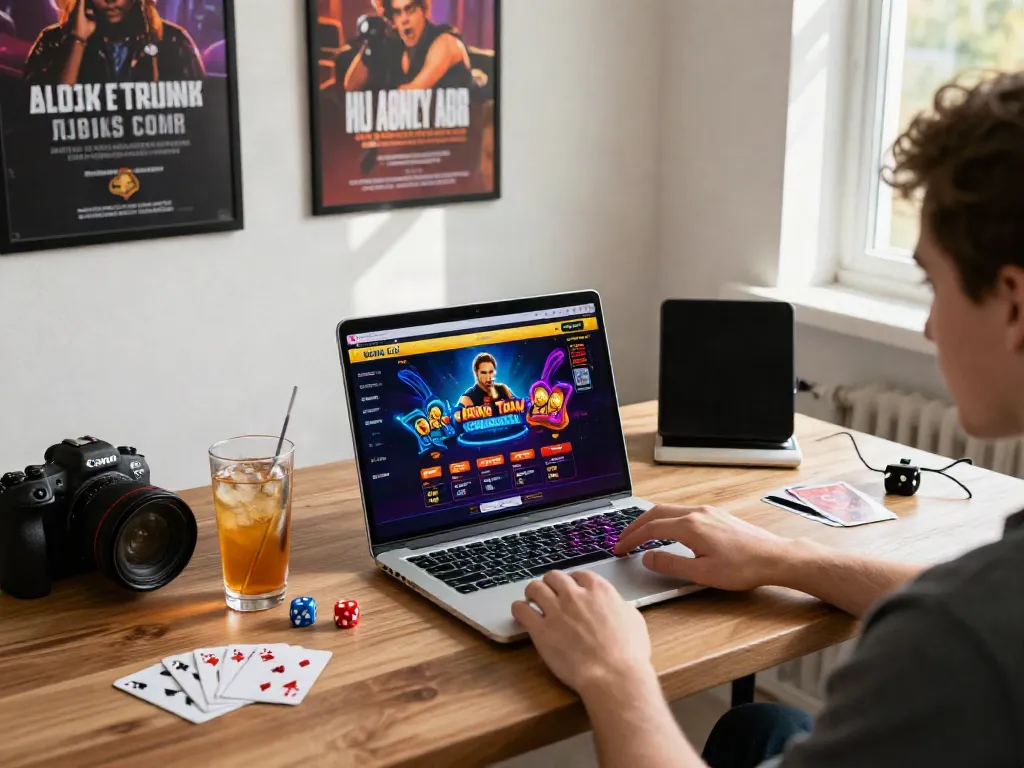Engaging online gaming scene with a user at a laptop exploring options not on gamstop.