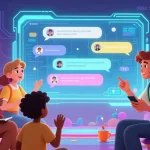 Interactive digital landscape featuring diverse AI avatars in lively chats, highlighting juicy AI technology.