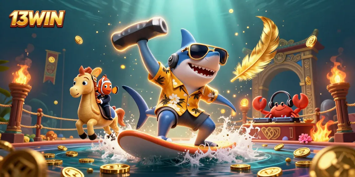 Engage with 13WIN's thrilling casino experience featuring vibrant characters and treasure.