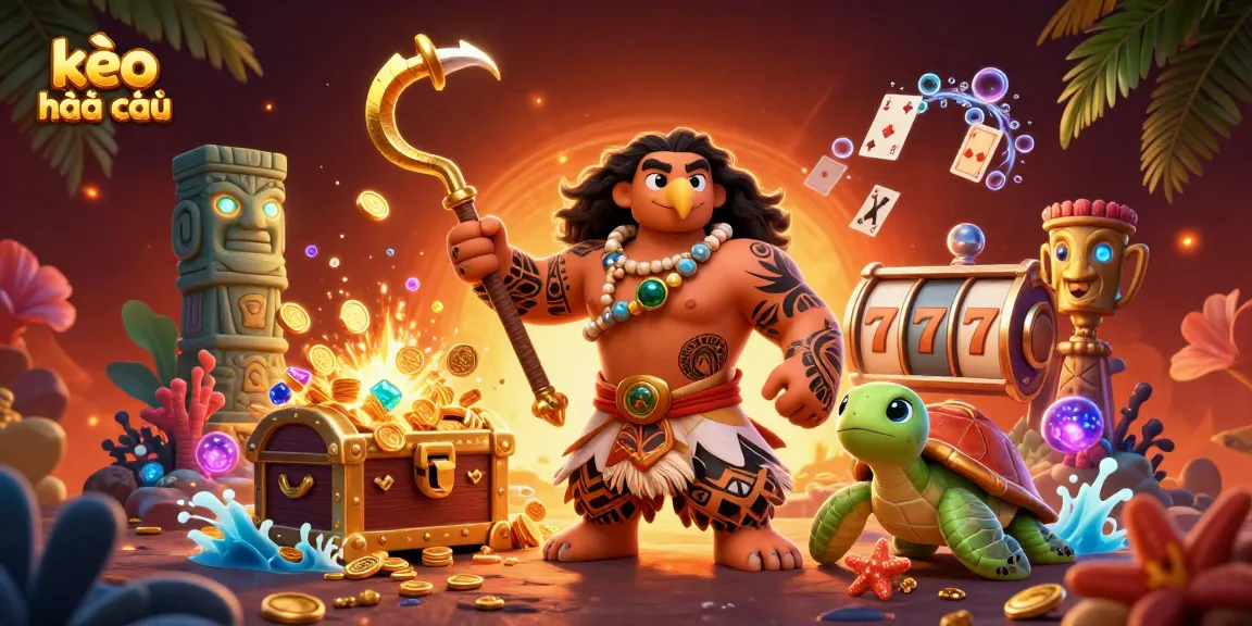 Experience kèo nhà cái excitement with a vibrant 3D scene filled with winning symbols and treasures.