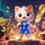 Experience sunwin with a lively 3D illustration showing fun, colorful characters in a vibrant casino.