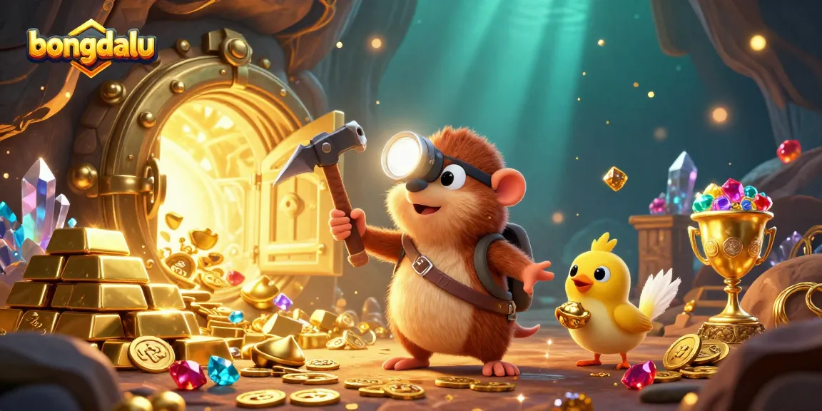 bongdalu illustrates a vibrant treasure scene with characters mining hidden gems and gold.