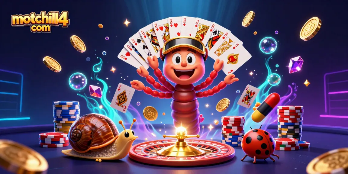 Experience the thrill of motchill4 com with a vibrant casino illustration featuring a animated dealer and high-rollers.