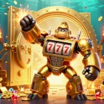Experience thrilling slots at flamediningclub with dynamic golden characters and jewels bursting from the scene.