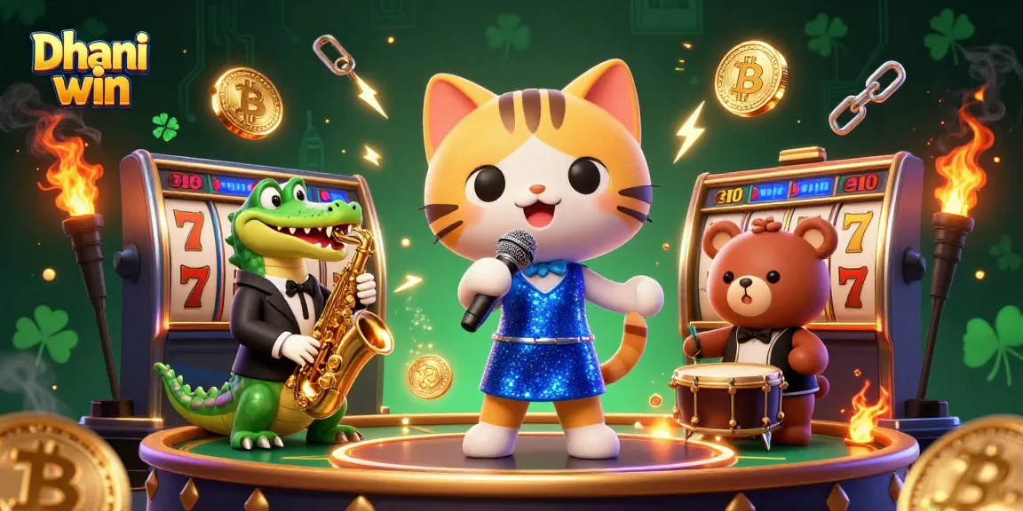 Dhani win slot game excitement featuring colorful characters and casino elements for a thrilling gaming experience.