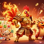 Gambar dari link slot yang menunjukkan ayam jantan bertarung dan naga bersorak di kasino.