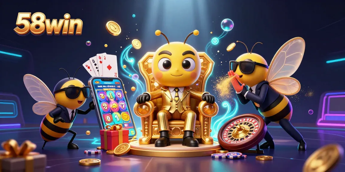 Experience vibrant 58win casino dynamics with exciting slot and game elements in this lively illustration.