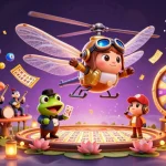Engage with z188's vibrant casino scene showcasing a playful dragonfly pilot, frog croupier, and lively jazz musicians.