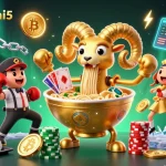 Engage with keonhacai5's vibrant casino scene with cartoon characters and crypto elements for an exciting betting experience.