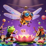 Experience vibrant gaming with 188bet featuring a dragonfly pilot and a frog croupier.