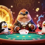 Experience thrilling poker action at sunwinx with a jolly walrus in a vibrant underwater scene.