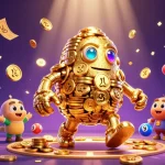 Enjoy thrilling gameplay with S8's golden golem amidst colorful lottery elements in a vibrant casino.