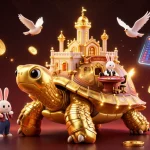 Engage with Bongvip's vibrant casino world featuring a golden tortoise with a casino on its shell.